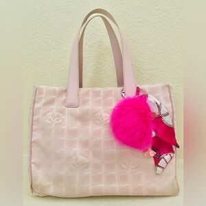 CHANEL Cream and Pink Travel Line Tote with 2 big zipper pockets